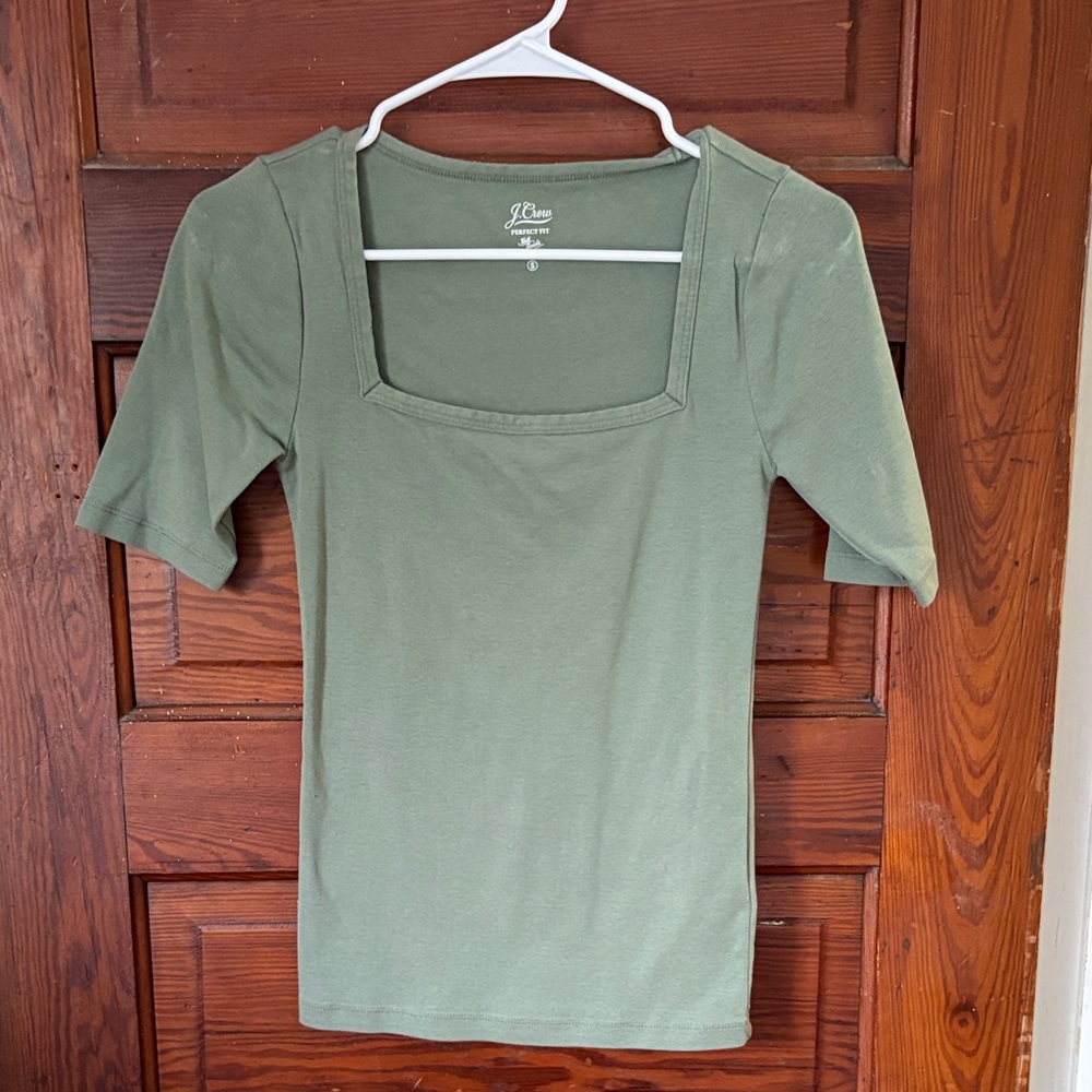 J. Crew Olive Green Square Neck Short Sleeve Top